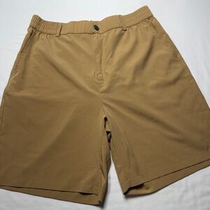 Soothfeel Mens Golf Hiking Shorts Tan Khaki Elastic Waist Stretch Size L 7in